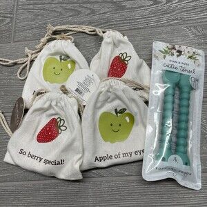 DemDaco Wooden Teethers And Ryan and Rose Silicone Utensils Baby Lot of FIVE NEW